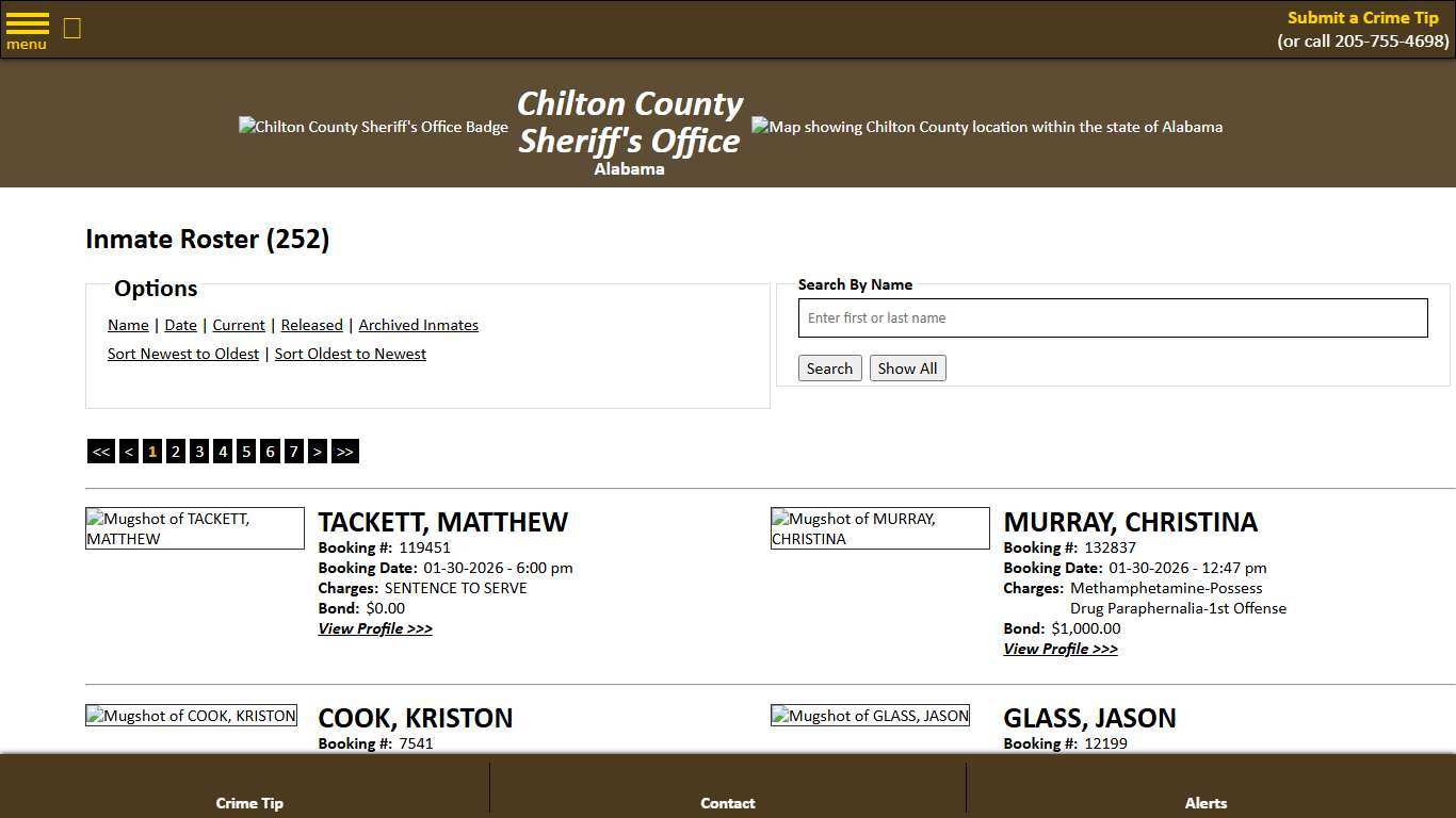 Inmate Roster - Current Inmates Booking Date Descending - Chilton County Sheriff's Office